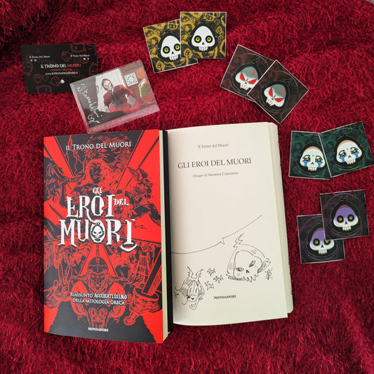 MUORI-PACK CON LIBRO/DISEGNO/DEDICA/STICKERS/AUTOGRAFO